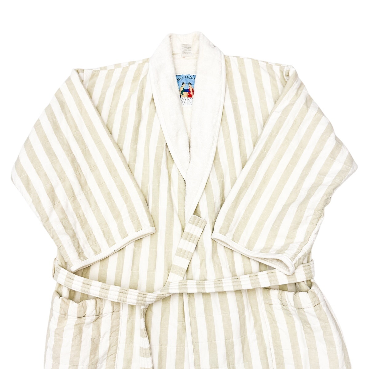 Yves Delorme Striped Sage Green Bath Sleeping Robe Size Xl 100% Cotton